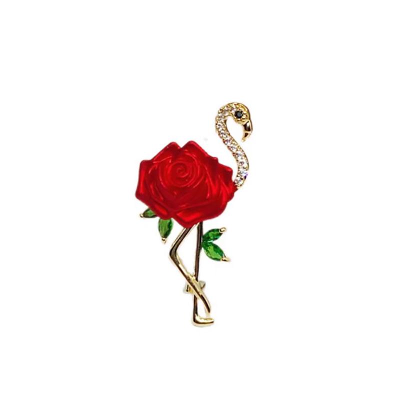 Exquisite Fashion Rose Flamingo Bird Brooches For Women Men Vintage Pins Versatile Shiny Corsage Clothing Accessories Gifts