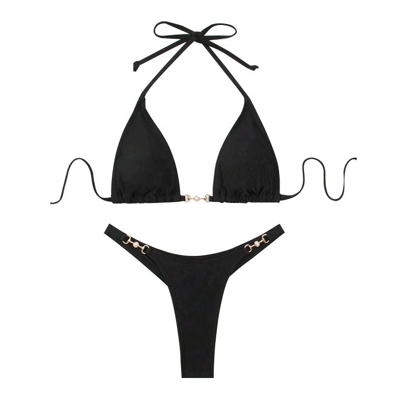 New Fashion Basic Swimwear Summer Classical Bandage Halter Swimsuit Removable Padding Strappy Ties Sexy String Bikini