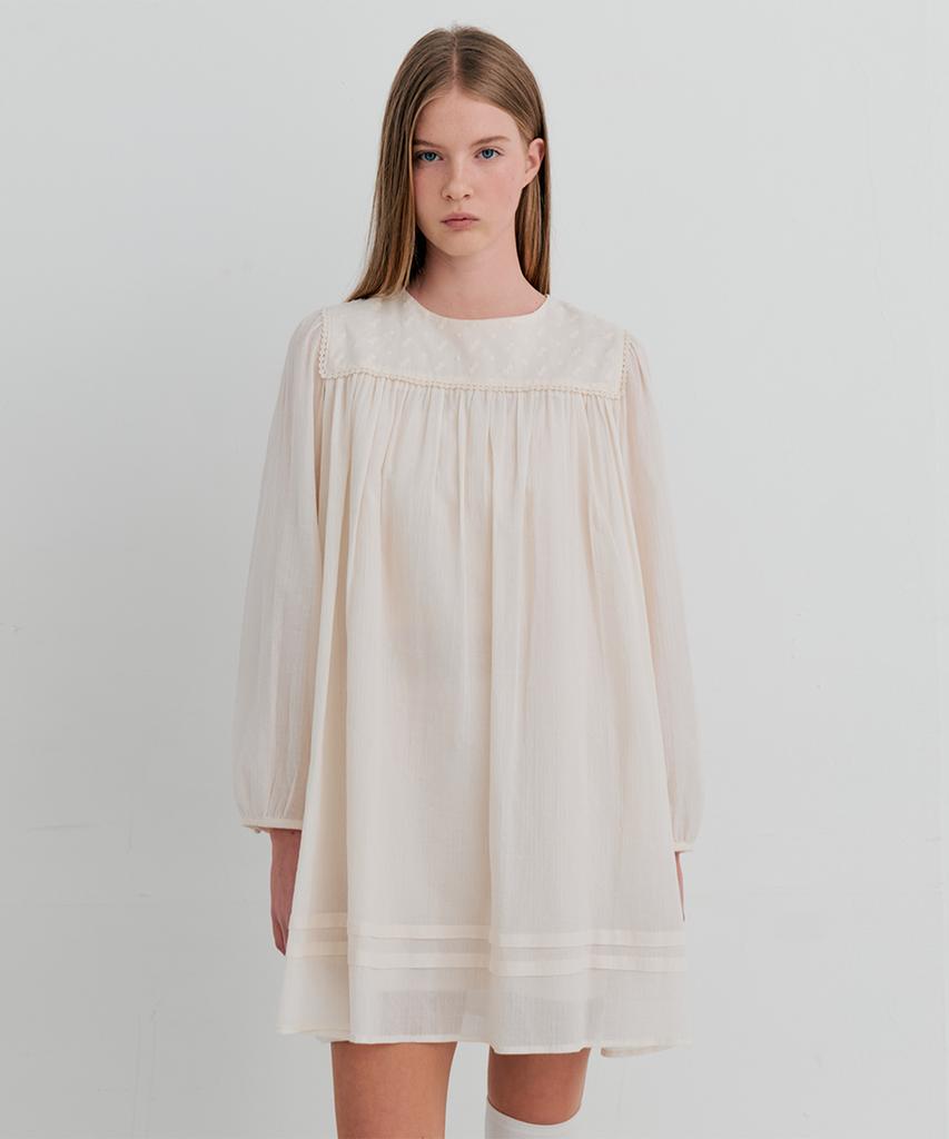Itove Seoul Cotton Lace Shirring Dress Cream