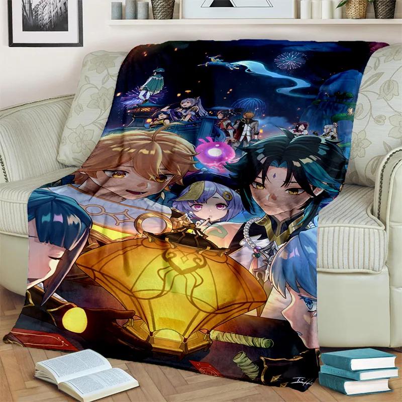 Game Genshin Impact Gamer Cartoon Blanket,Soft Throw Blanket for Home Bedroom Bed Sofa Picnic Travel Office Cover Blanket Kids
