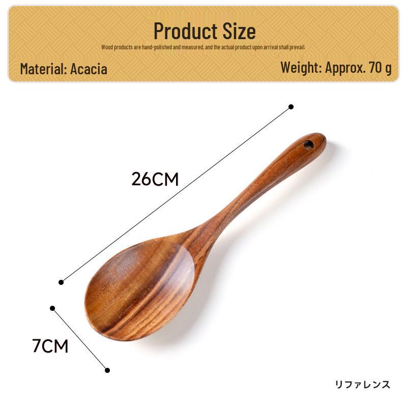 Sada kuchyňského náčiní z teakového a akáciového dřeva: Špachtle s dlouhou rukojetí a velká polévková lžíce