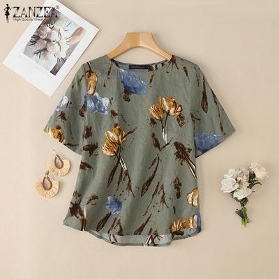 Γυναικεία Καθημερινή Μπλούζα Καλοκαιρινή Κοντομάνικη με Στρογγυλή Λαιμόκοψη και Μοτίβο