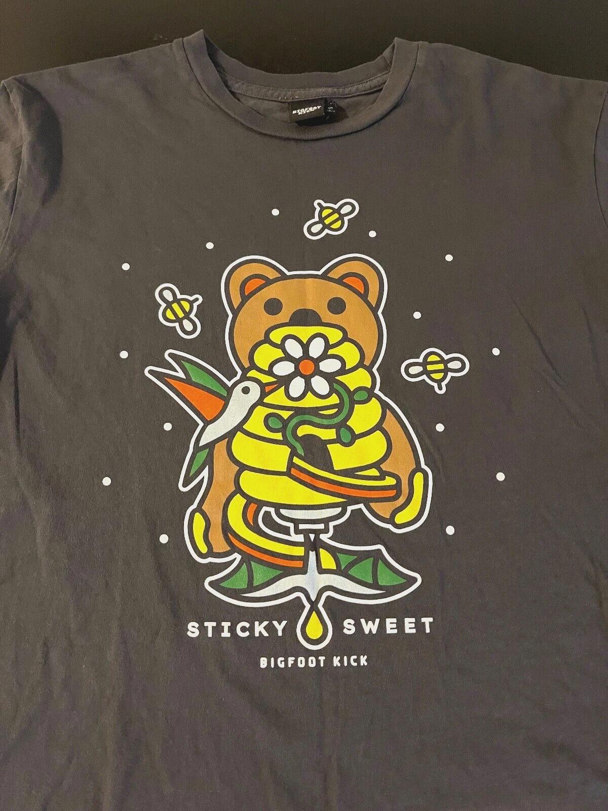 

Bigfoot Kick Sticky & Sweet Bear & Honey Bee 100% Cotton T-shirt Mens Tees Top, Size: Small 3XL