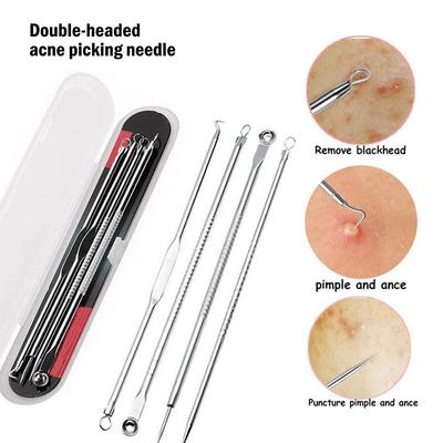 4pcs Blackhead Acne Remover Set Beauty Skin Care Pore Cleaner Acne Needle Pimple Stainless Steel Pimple Needles Removal Tools