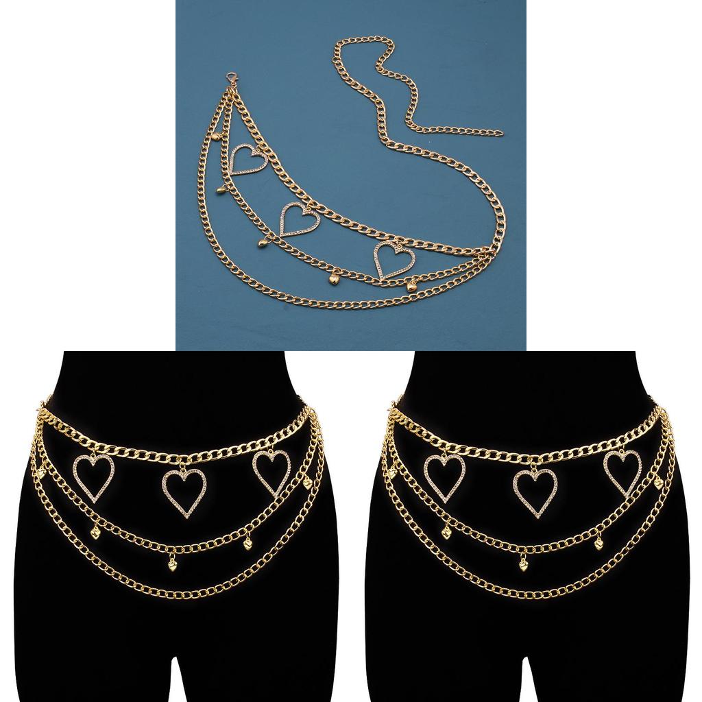 European Style Alloy Heart Waist Chain With Rhinestones For Women And Men