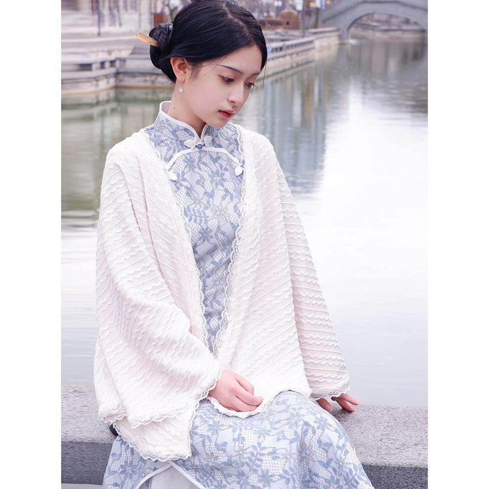 

Ретро литературный и универсальный вязаный кардиган в национальном стиле с накидкой-шалью ципао 0222 # One Size