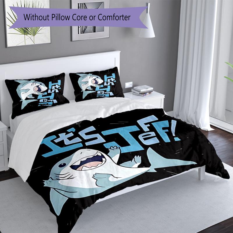 3pcs Jeff the Land Shark2 Pattern Bedding Set Duvet Cover Set Includes Duvet Cover &pillowcases, Perfect All Season Bedroom Decoration & Gift