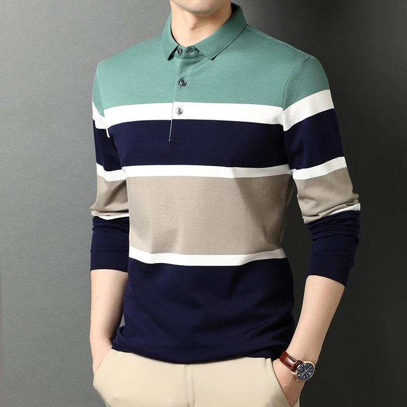 Long Sleeve Men's T-shirt Spring and Autumn New Middle-aged and Young Lapel Slim Cotton Base Shirt Men's Polo Shirt