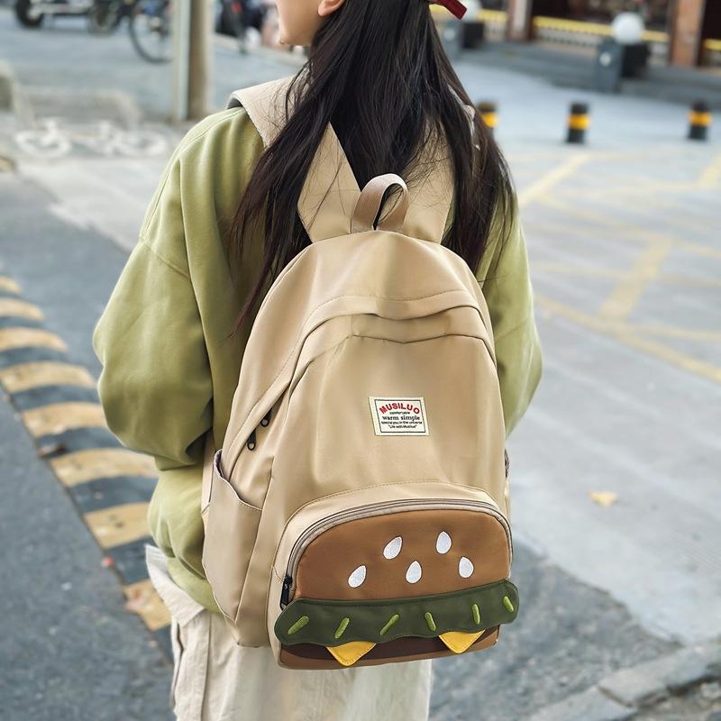 School Bag: New Middle School Girls' Burger Backpack, Niche Versatile Cute Backpack, College Student Backpack for Shopping, Outings, and Classes