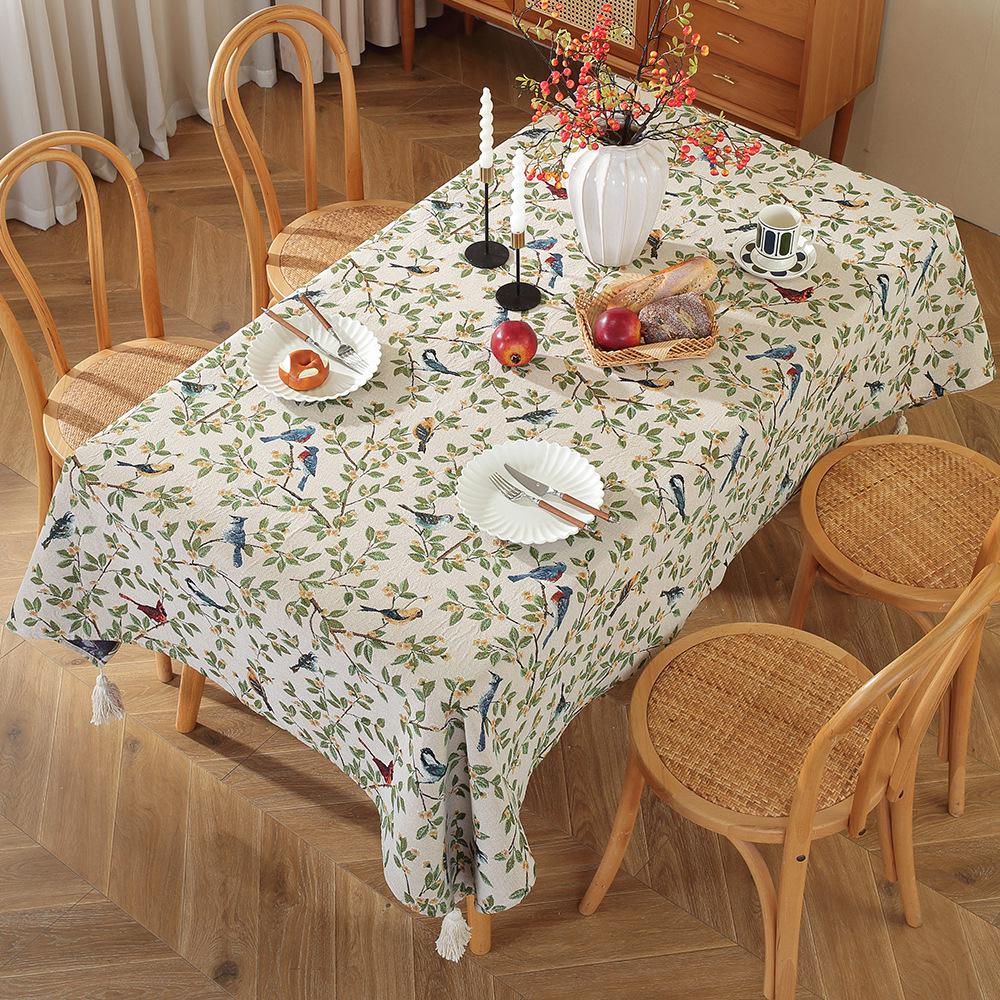 Retro Romantic Jacquard Tablecloth: Rectangular, Pastoral Oil Painting Design for Dining and Coffee Tables. In Stock.