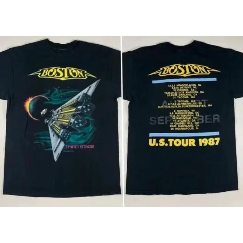1987 Boston Rock Band Tour Men's and Women's T-shirts Heavyweight T-shirts for Casual Fashionable and Daily Wear Oversize Cotton