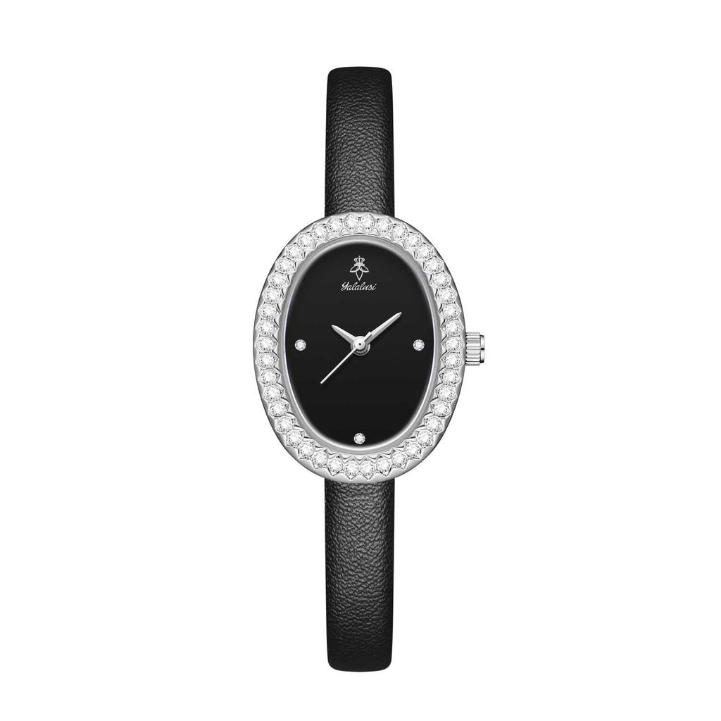Yalalusi Diamantuhr Damen Modeuhr Weiblichkeit Kleines Zifferblatt Lederarmband Damenuhr