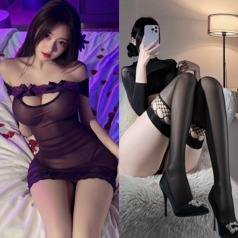 Sexy purple lace transparent hip skirt pure desire wind seduction fun sleeping clothes erotic underwear women