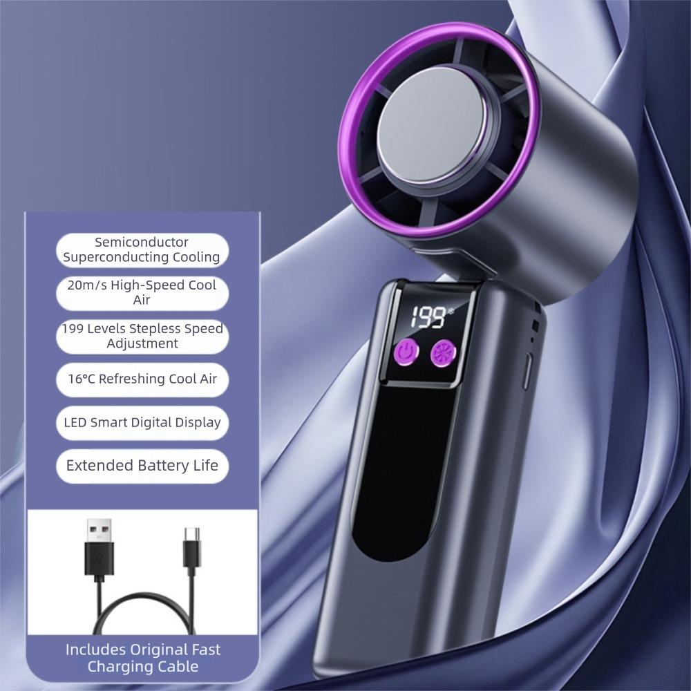 199 Gear Wind Handheld Fan Semiconductor Refrigeration Quiet Operation Portable Cooling Fan Foldable Powerful Airflow серый