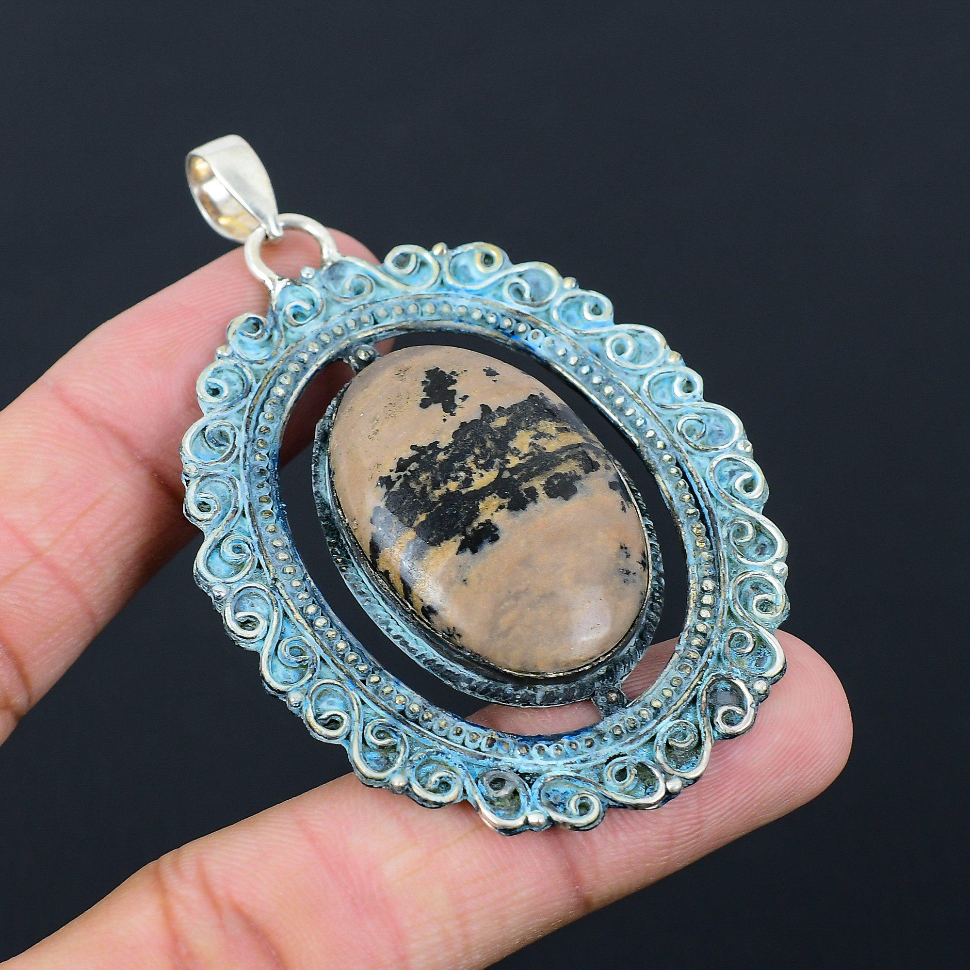 Кулон-подвеска ручной работы из стерлингового серебра 925 пробы, овальный, с натуральным медовым дендритовым опалом, на день рождения