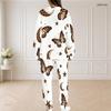 Women Plus Size Two Piece Set Round Neck Long Sleeve White Printed Top And Long Pants
