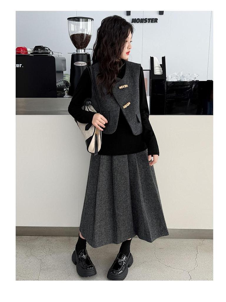 2025 Stylish Gray Vest and Skirt Set for Girls - Spring/Autumn Collection