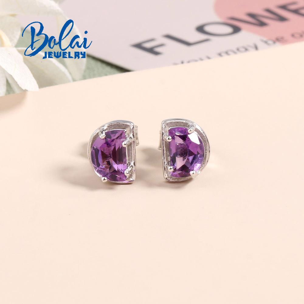 Cercei din argint 925 în formă de lună, special drăguț, tăiat cu ametist, pietre prețioase naturale, bijuterii fine pentru fete, cadou frumos