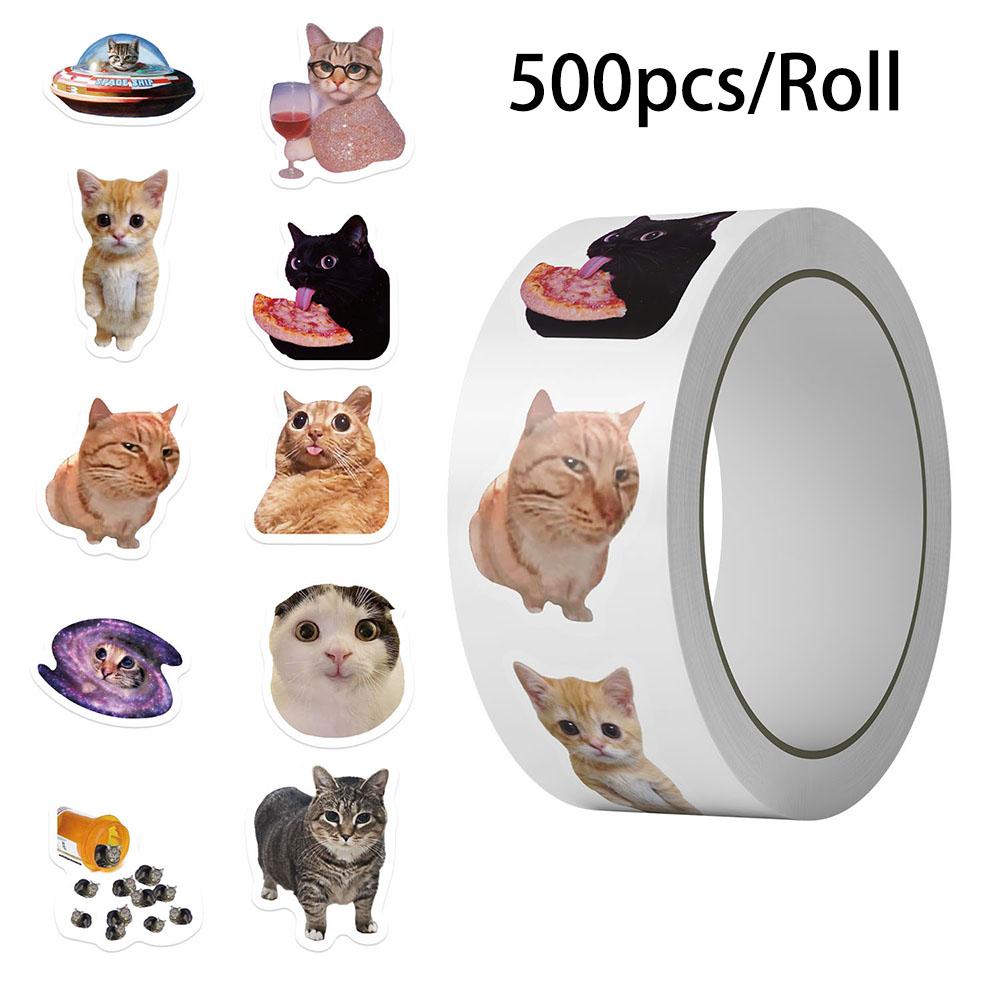 50-500PCS Cute Cat Meme Stickers Roll Trendy Kitten Stickers for Laptop Water Bottle Skateboard Phone Luggage Kids Adult Gift