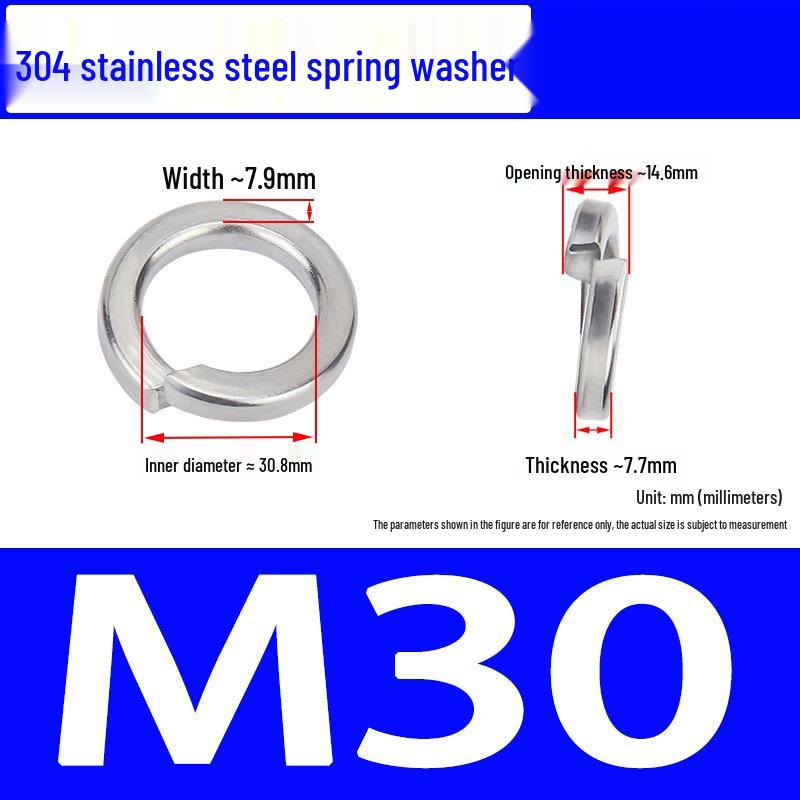 304 Stainless Steel Open Type Elastic Spring Washer, Spacer for M2, M3, M4, M6, M8, M14, M20, M24
