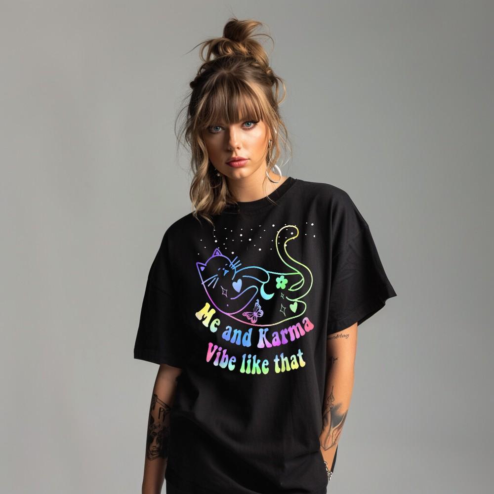 

Me and Karma Cat Vibe Taylor Eras Tour T-Shirt Unisex Ladies Oversized Shirt Top 2XL