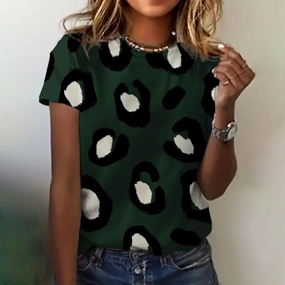 

Женская летняя футболка с 3D-принтом коровы и леопарда, футболка с коротким рукавом, повседневный топ с круглым вырезом 6XL