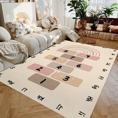 Kinderzimmerteppich Grau Straße & Hüpfkästchen Design, Rutschfester Teppich Schlafzimmer Wohnzimmer Badezimmer Schlafsäle Bodenmatte