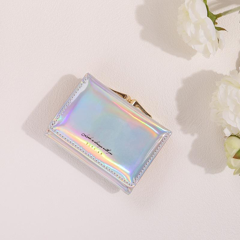 Laser ins coin purse for girls pu card case for students women fashionable short and cute wallet