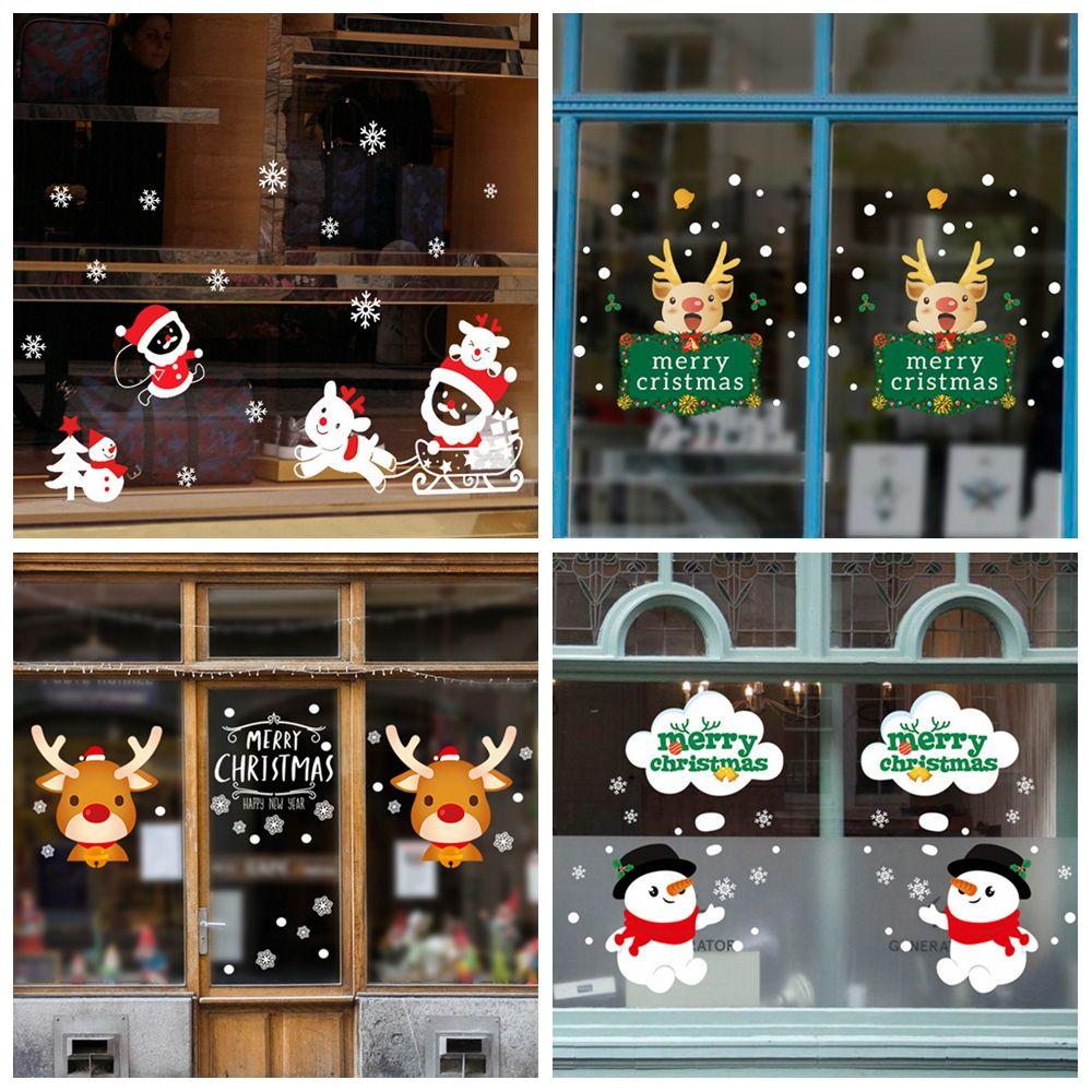 Xmas Snowman Elk Santa Clause Decorative Poster Christmas Stickers Wall Art Shopwindow Decal
