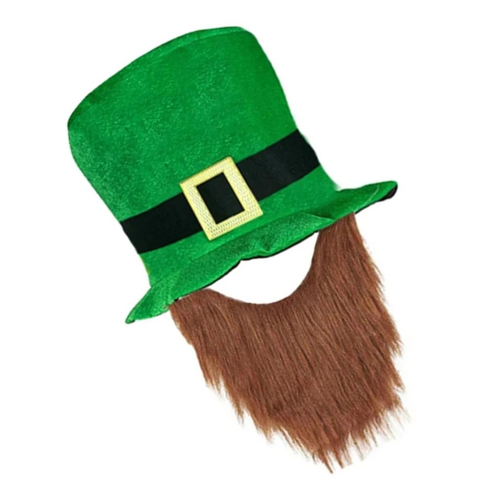 St Patrick Day Celebration Beard Hat Festival Theme Party Green Cowboy Hat Shamrock Clover Top Hat Irish Accessories