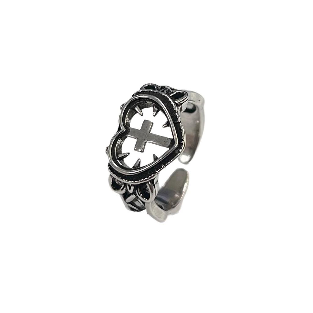 Punk Gothic Cross Heart Open Rings For Men Women Hip Hop Fashion New Unisex Jewelry Couple Gift Party Rock anillos