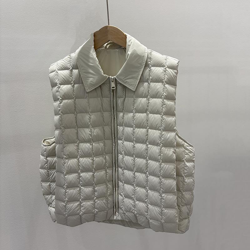 Autumn and winter new small plaid down vest women's short lapel loose large board fashionable simple vest