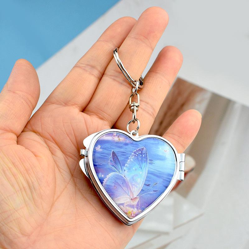 Mini Heart-Shaped Double-Sided Mirror Keychain - Portable Metal Pendant Gift