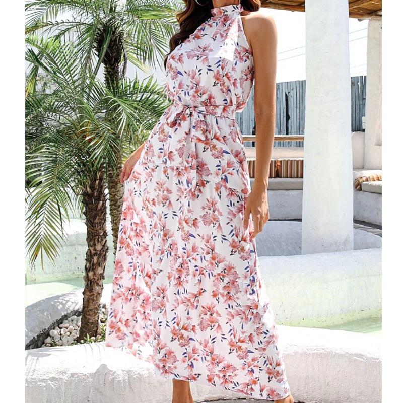 Sexy Halter Backless Beach Dress For Vacation Casual Irregular Sleeveless  Floral Printed Dress Women Lace-up Lady Robe 26626 Buy cheaply on Joom