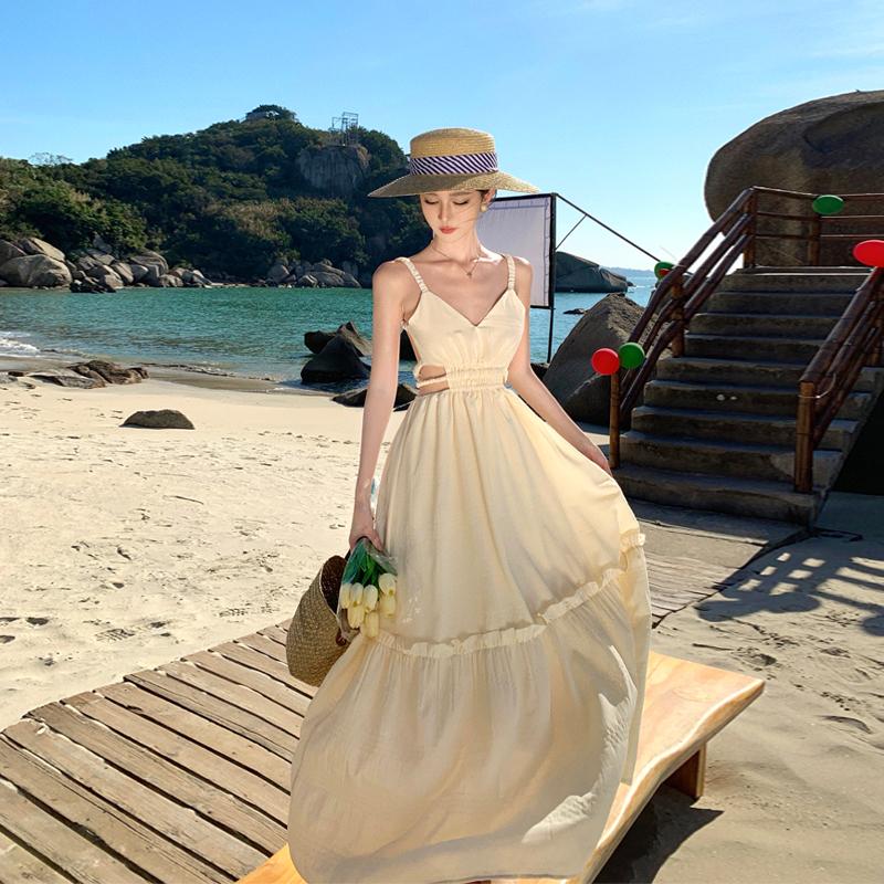 Vestidos de playa de verano Vestido largo con tirantes sin espalda