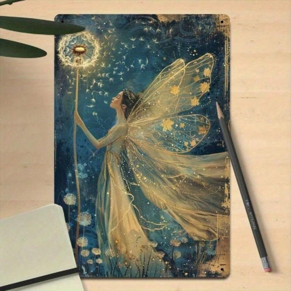 Metal Wall Poster Glowing Fairy Dandelion for Bedroom