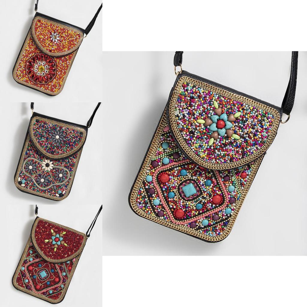 Bohemian Theme Pu Handbag With Magnetic Flap And Floral Accents For Daily Outings