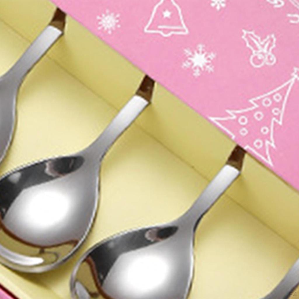 6 Christmas Spoons Collection, Stainless Steel Dessert Cutlery, Reusable Kitchen Set for Festivities