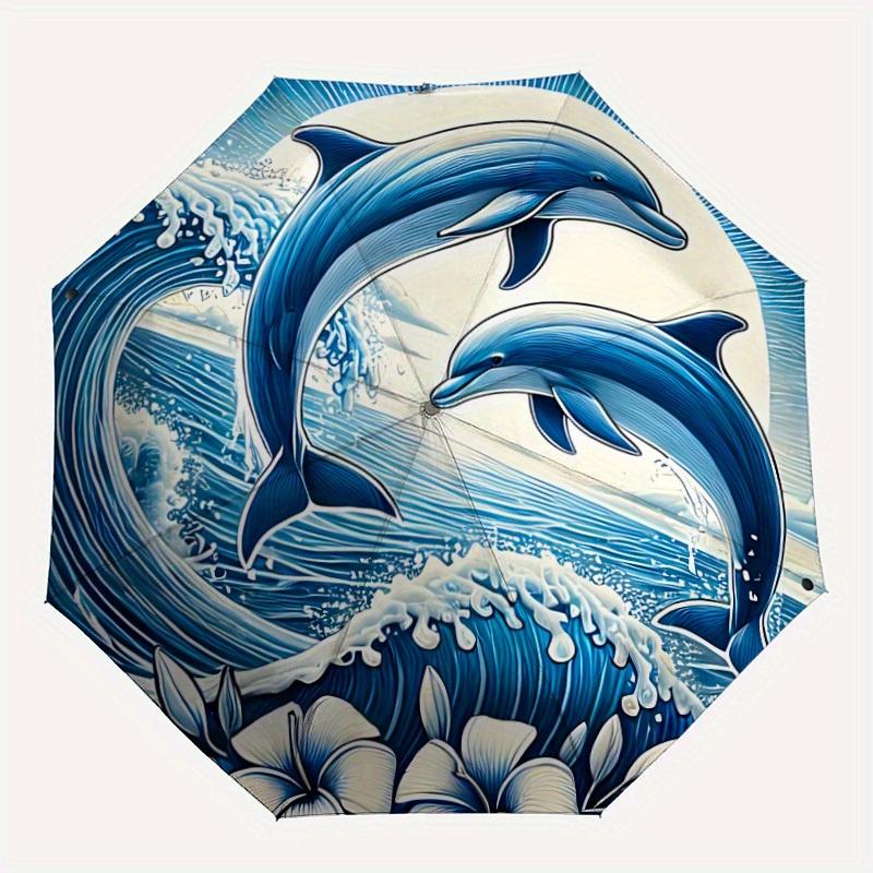 

1pc Ocean Waves Automatic Open/close, All-Season Portable Folding Umbrella, Travel, Everyday, Formal Events - Compact Luxury Parasol, Outdoor Accessor