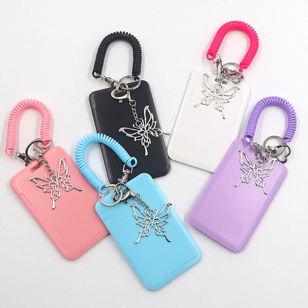 Butterfly Pendant Card Holder Photocard Sleeves Display Case Card Keychain with Retractable Lanyard Photocard Holder