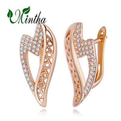 MINTHA Clip-Ohrringe, trendiger Modeschmuck, Zirkonia-Ohrstecker für Frauen, roségoldfarbene Ohrringe