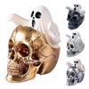 Mini Skull Head with Ghost Figurine Spooky Skeleton Head Ghost Halloween Decor for Gothic Porch Indoor Office Desk Tabletop Mantel Decoration