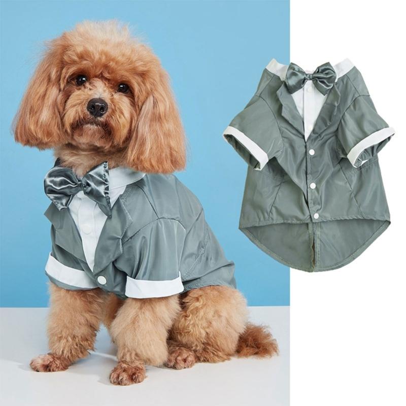 Wedding Cats Dogs Tuxedo Shirt with Bowknot Collar Clothes Outdoor Walking Dogs Cats Multiple Color Jumpsuit Comfortable