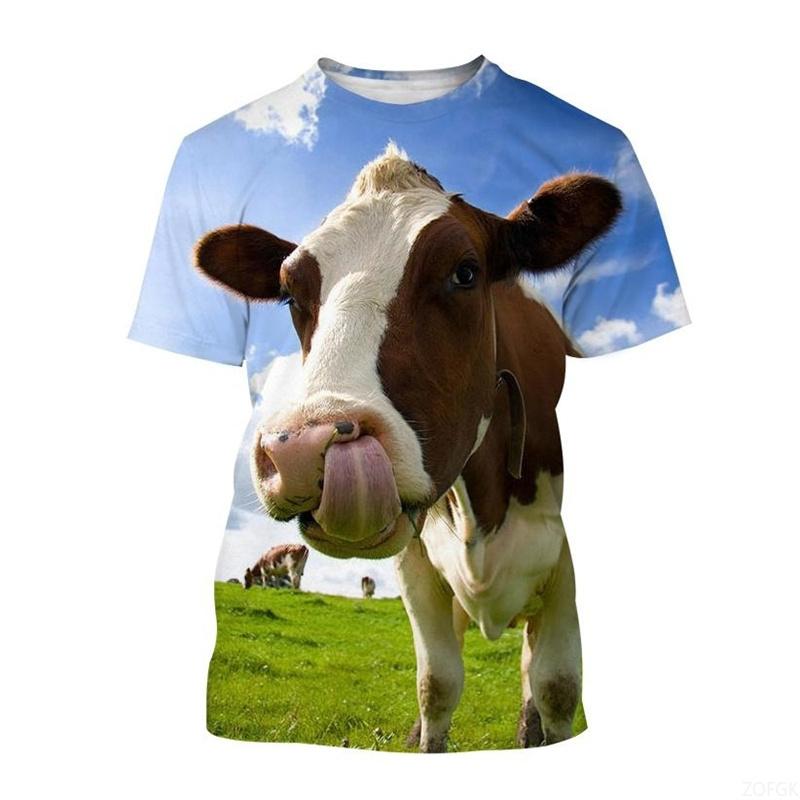 Funnny Cow Animal 3D Print Popular Outdoor Harajuku Short Sleeves Street Oversized Male Kids