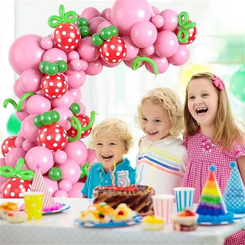 Strawberry Arch Balloon Party Decoration Pink Green Balloon Strawberry 1St Birthday Theme Party Girl Baby