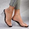 Fashion Transparent High Heels Crystal Shoes Sexy Temperament Shoes Women Summer Coarse Heels Open Toed Luxury Sandalias De Mujer