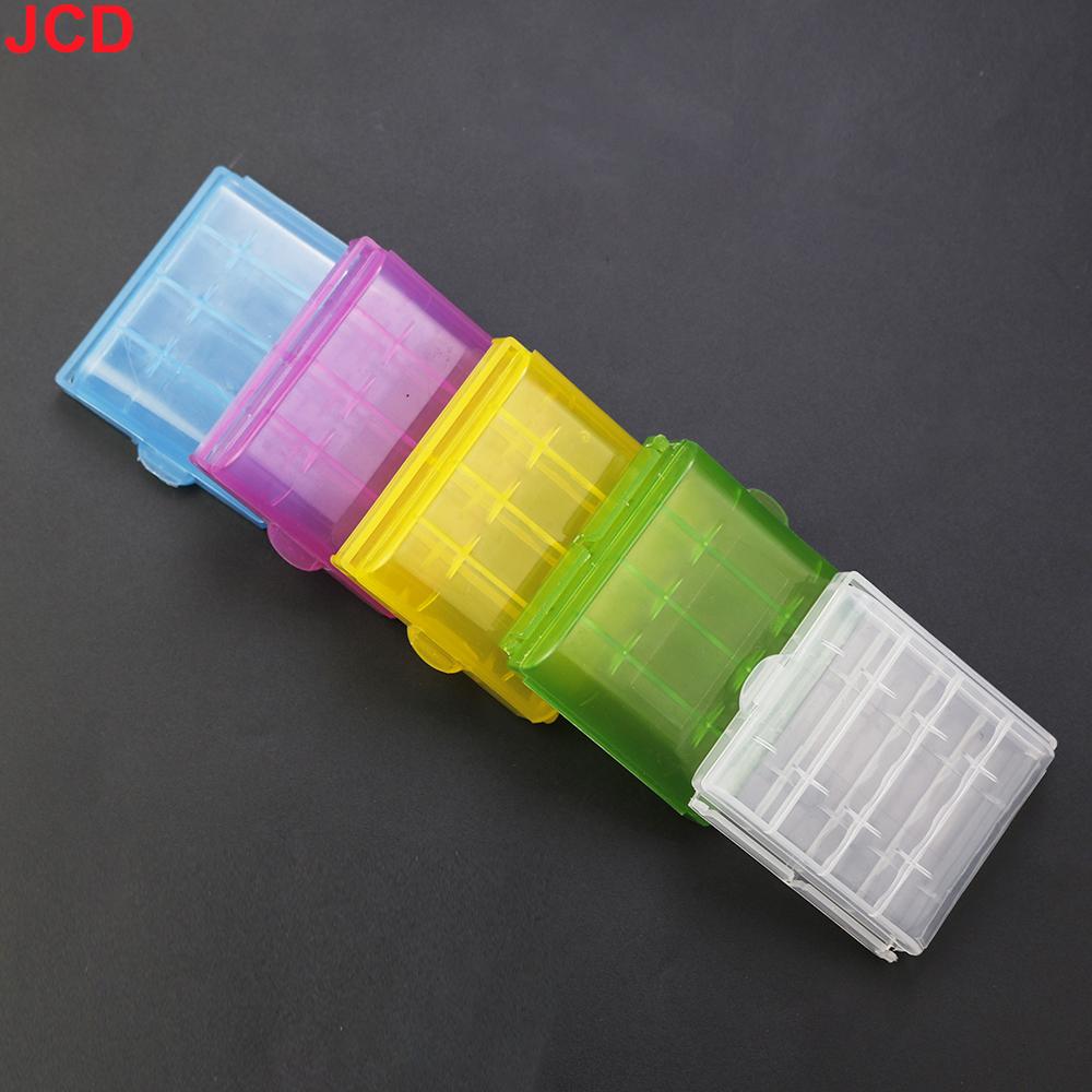 JCD 5pc Colorful Plastic Battery Holder Case 4 AA AAA Hard Plastic Storage Box Cover for 14500 10440 Battery Organizer Container