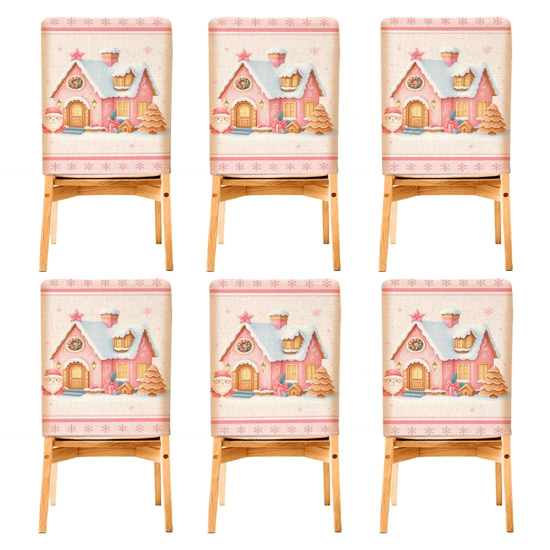 

6pcs/set Pink Christmas Candy House Chair Cover Table Decoration Dining Seat Chair Covers Dining Room Bar Party Banquate
