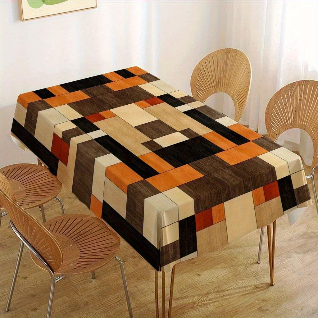 One modern abstract tablecloth - bold black/brown/beige/orange geometric patternsxzj