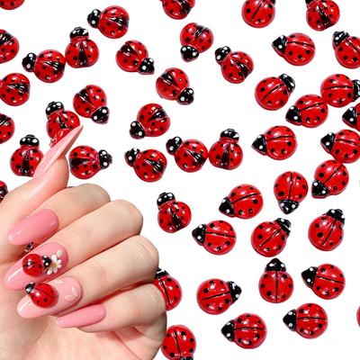 50Pz Ciondoli per Unghie Coccinella Carina Cartoon 3D, Strass Piatto per Unghie per Decorazioni Nail Art Manicure Fai da Te